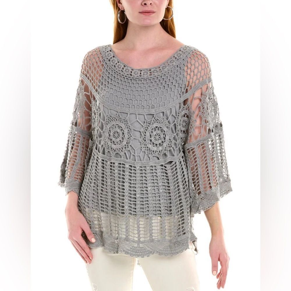XCVI Crochet Gray Bell Sleeve Tunic Top S